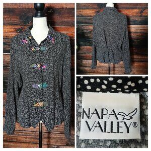 Napa Valley Vintage Blouse XL Polka Dot Floral Accents Button Front Cottagecore